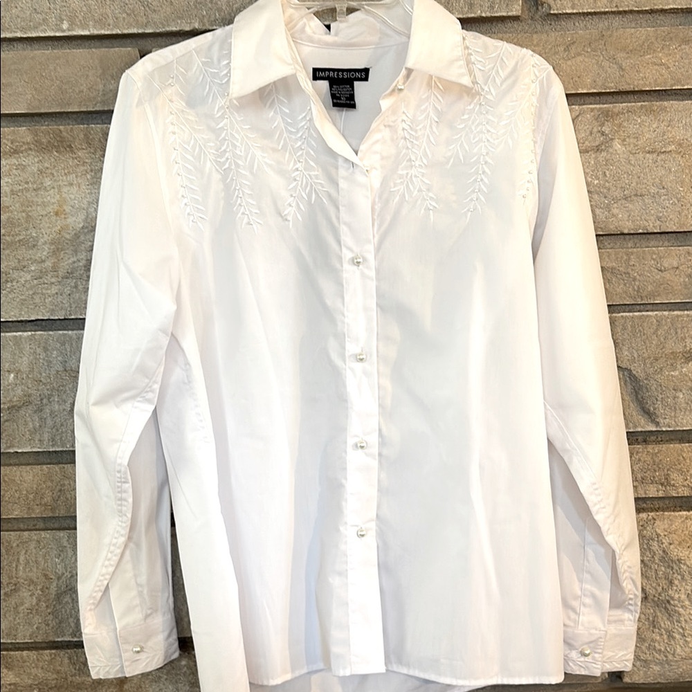 White Embroidered Button-Up Shirt